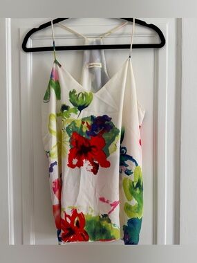 White Floral Print Silk Cami